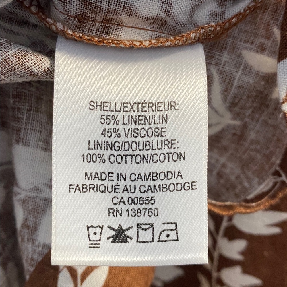 Reitmans Brown Floral Puff Sleeve Mini Dress Cottagecore Size L Linen Blend - Picture 13 of 14